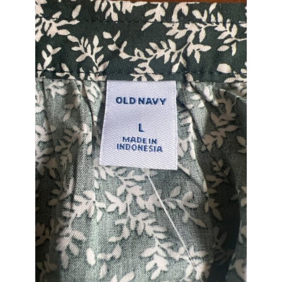 Old Navy Oversized Split-Neck Blouse In Floral Print Green & White Size Large - Picture 4 of 12